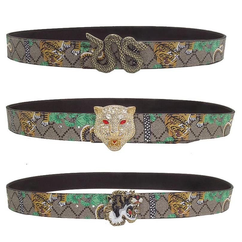 Westgedruckte Leder Tiger Strass Drachen Schlangenlegierung Schnalle Männer Jeans Kausalhosen Belt341y