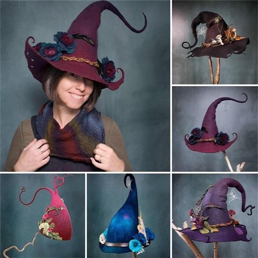 Halloween Party Felt Witch Hats Fashion Women Masquerade Cosplay Magic Wizard Chapeau pour les vêtements de fête Y220818204J