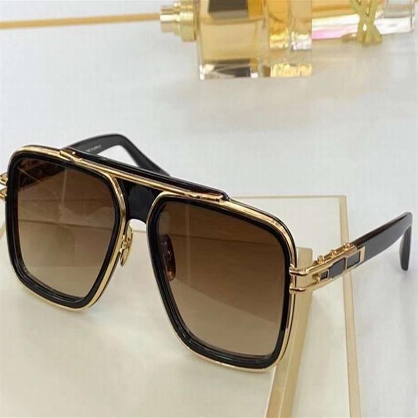 Deisgners Sunglasses for Men Yellow Gold Black Frame Brown Gradient Lens Mens Square Pilot Sungalsses with box290n