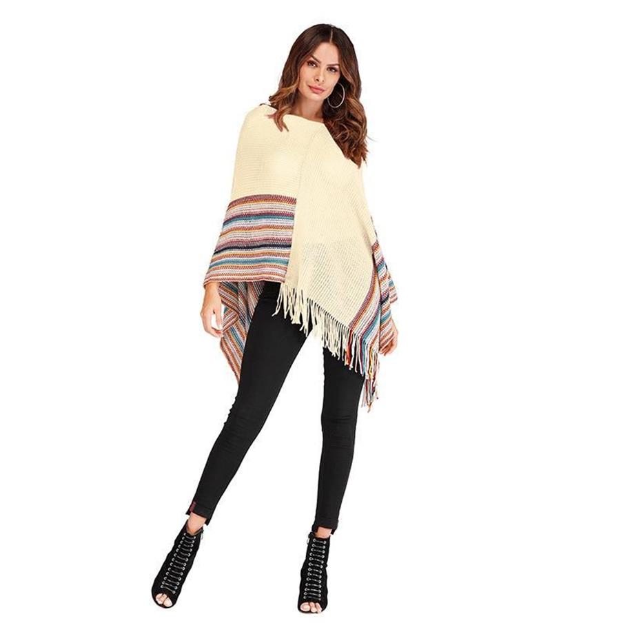 Szaliki Spring Women's Luxury dzianin Poncho Cape Designer Pullover Sweters Nieregularny płaszcz Tassel Femme Autumn Striped Shaw272i