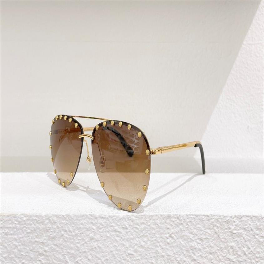 Die Party -Pilot -Sonnenbrille für Frauen Studes Goldbraun schattierte Sommer -Sonnenbrillen Mode -Rande -Sonnenbrillen Augenkleidung mit Box208a