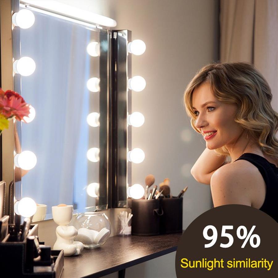 LED 12V Makeup Mirror Glyb Iollywood Vanity Lights Stepless Dimble Wall Lamp 6 10 14bulbs Kit för toalettbord hela273i