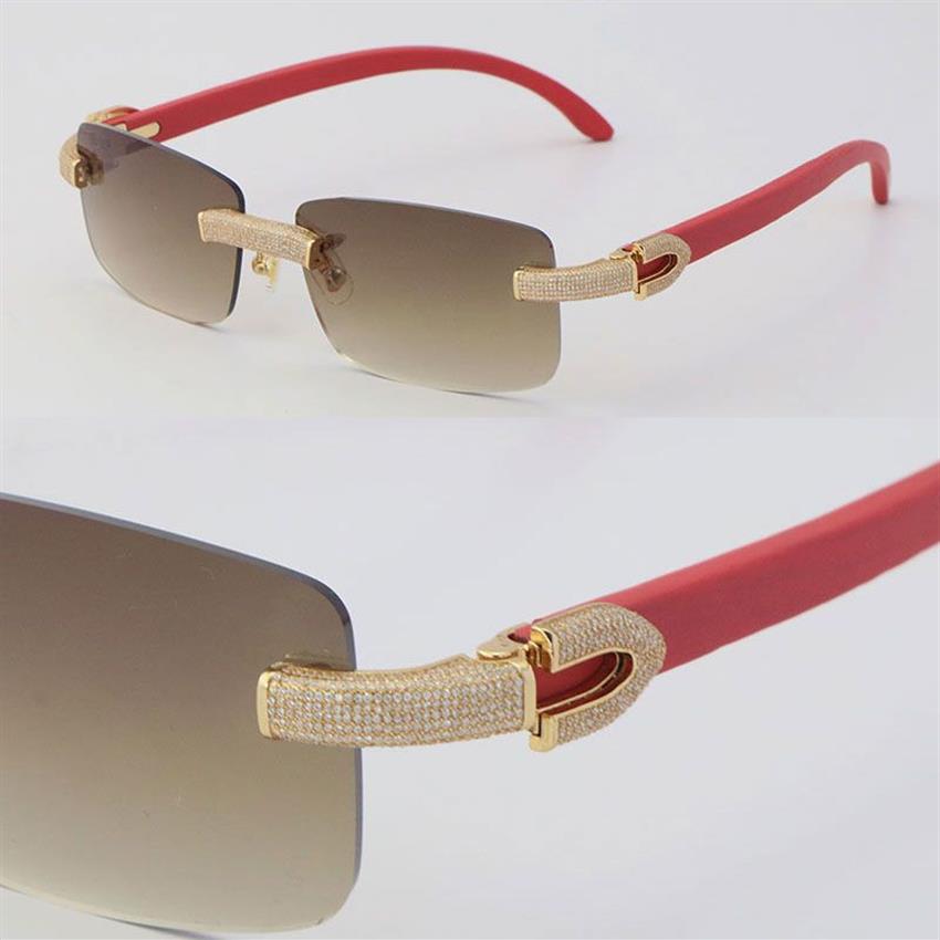 NEU MICRO PAVAVE Diamant Randless Holz Sonnenbrille Original Rotholzgläser Männlich und weiblich 18K Gold C Dekoration Luxusfelsen FRA203M