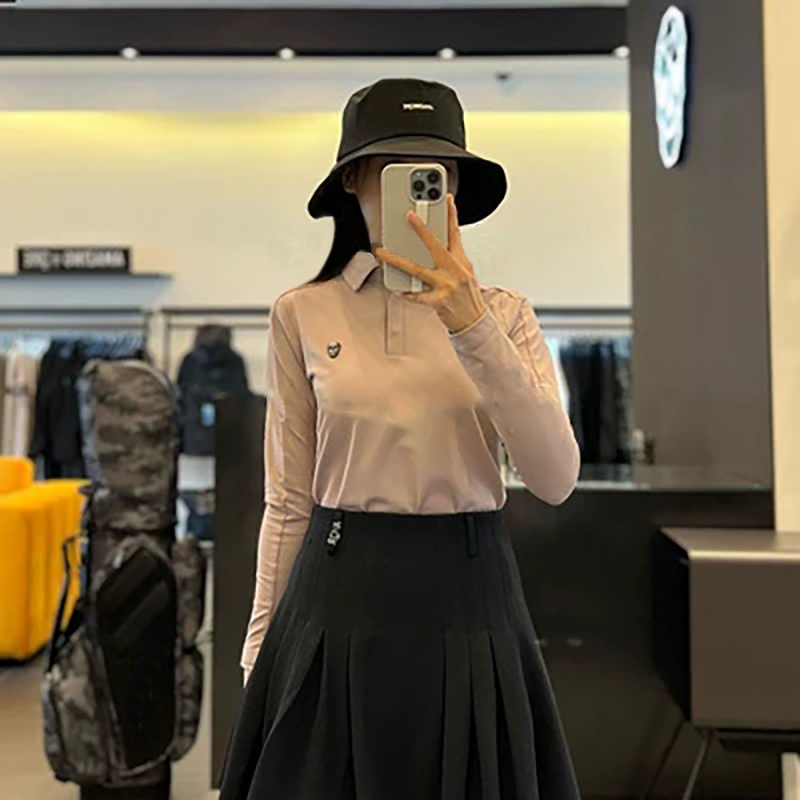 Autumn and Winter New Golf Clothing Ladies Lapel Versatile Stretch Long Sleeve Slim Fit Slimming Elegant Bottoming Top