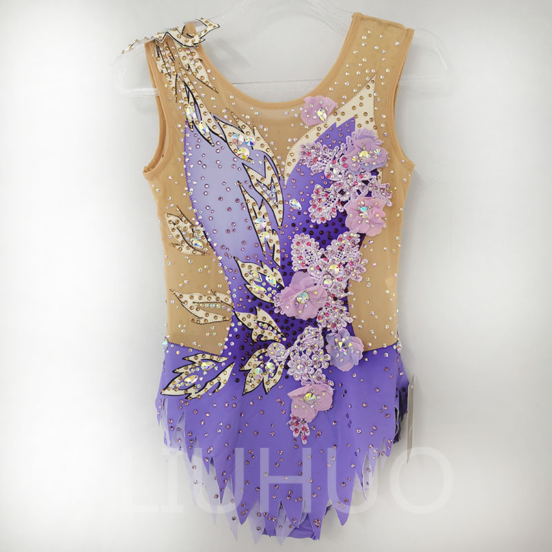 LIUHUO Customize Rhythmic Gymnastics Leotards Girls Women Purple Competition Artistics Gymnastics Performance Wear Crystals Sleeveless