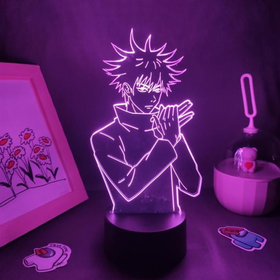 Night Lights Jujutsu Kaisen Anime Figure Megumi Fushiguro 3D LED Lamp RGB Neon Bedroom Table Desk Decoration Manga Birthday Gift287d
