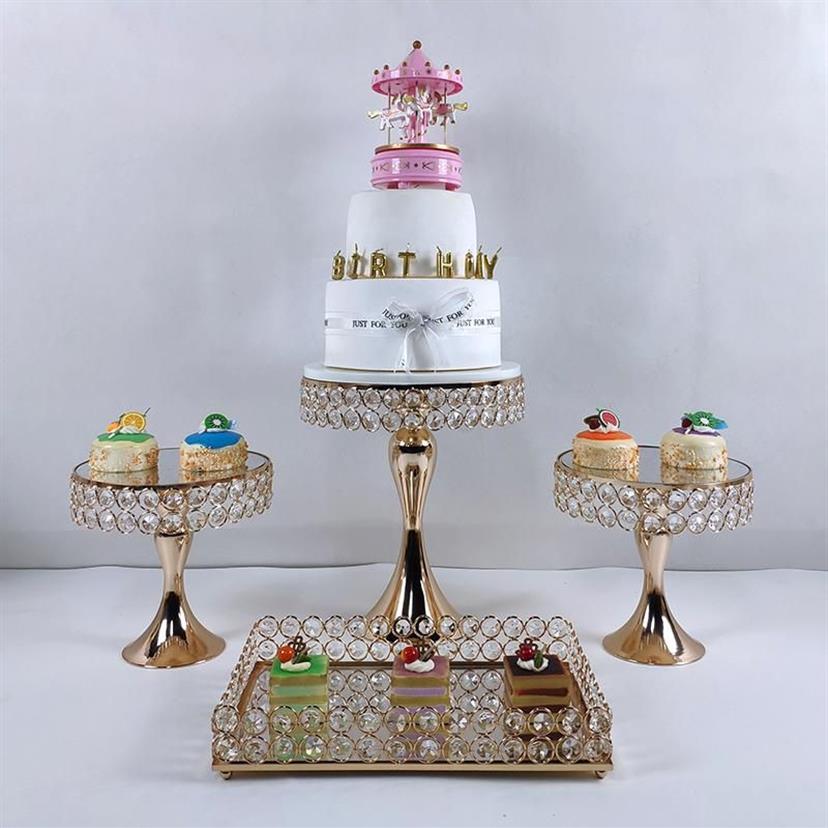 Plats Assiettes Miroir or Metal Round Cake Stand Wedding Birthday Party Party Cupcake Pied Afficher Plaque à la maison décor255W