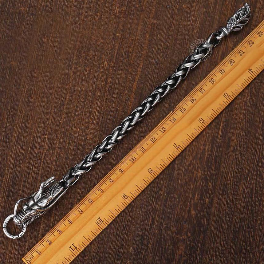 DAVIESLEE DRAGON CABEÇA MEMINA MASCO MASCO 316L Aço inoxidável Bracelet Link Chain Jóias punk 9mm 21 5cm DLHB450 2106273H