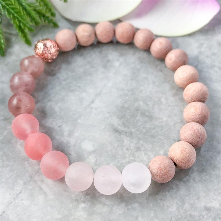 Mg1096 roze roze kristal kralen armband natuurlijke rozenhout boho kralen armband genezende kristallen mala armband voor vrouwen273W