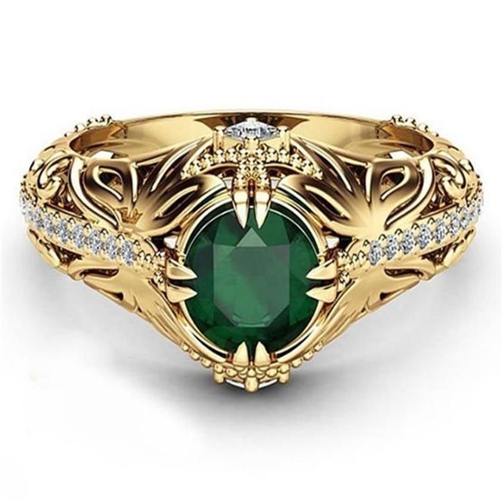 Emerald Color 14K Gold Ploated Ring for Woman Men Betrokkenheid Wedding Ring256H