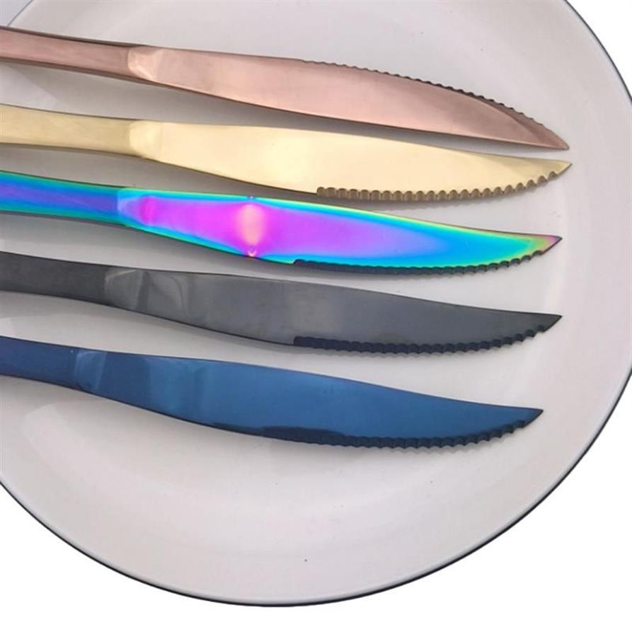 Conjuntos de vajillas 6 piezas de alta calidad de acero inoxidable de acero de acero rosa filete de oro en el set de restaurante cuchillos cubiertos de vajilla246d