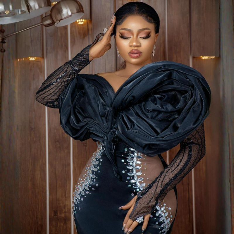 2024 Plus Size Aso Ebi Ebi Sukienki Black Mermaid Lace Long Rleeves Evening Formal Sukienka