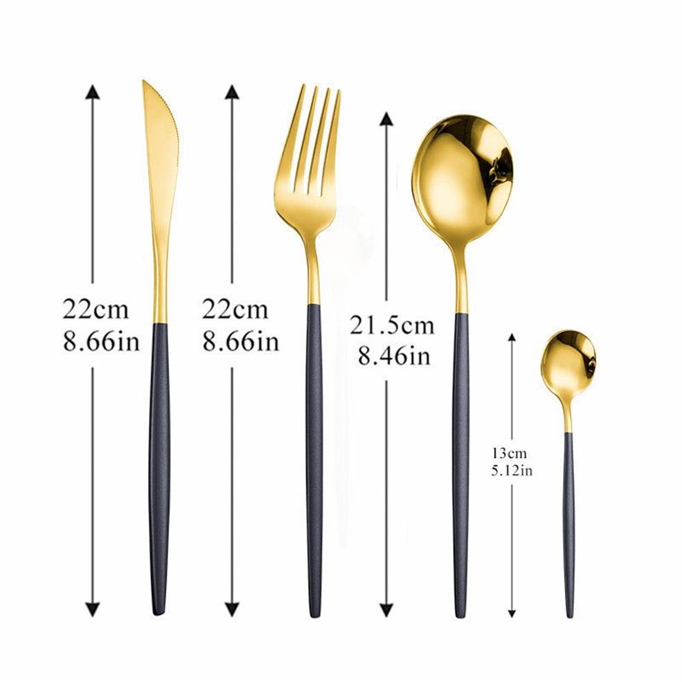 Stainless Steel Cutlery Spoon Fork Set Golden Cutlery Set of Spoons and Forks Black Gold Dinnerware Set 20254N