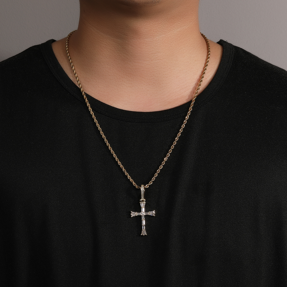 Hip Hop Topbling T Zircon Cross Pendant Halsband Kvinnor Män gåva 18K Real Gold Plated Religion Jewelry