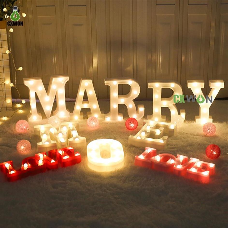 Lichinige LED Letter Night Light English Alphabet Number Lamp Wedding Party Decoratie Kerst Accessoires305o
