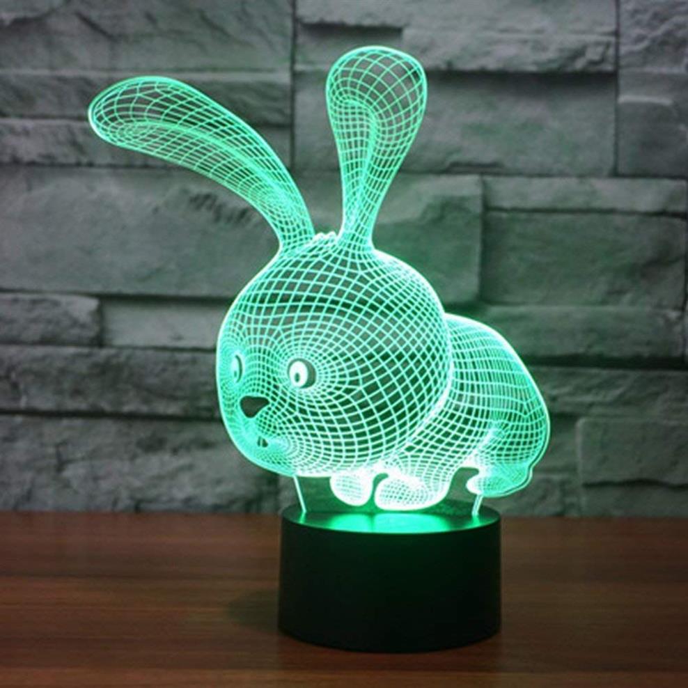 3D desenho animado Rabbit Night Light Touch Touch Desk Lâmpadas de Ilusão de Optical 7 Luzes de Cores Decoração Casa Decoração de Xmas Presente 342y