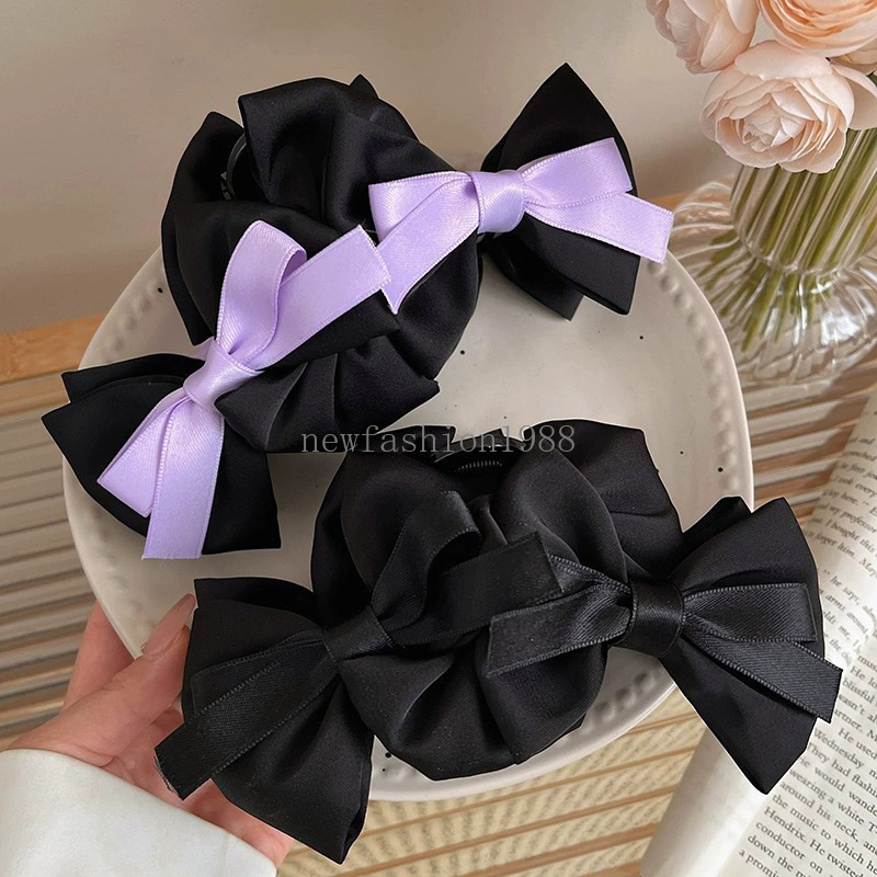 Elegante Frauen schwarze Bogenknoten Doppelschichten Big Hair Claw Fashion Ponytail Hair Clip Girls Hooke Hair Accessoires Geschenke