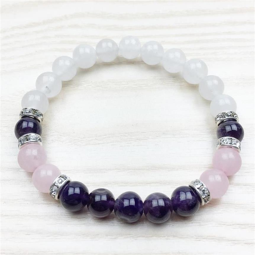 SN1029 Fashion Healing Amethyst Bracelet Wrist Mala Yoga Gift for Girls Natural Stone Jewelry Rose Quartz Snow Quartz Bracelet204h