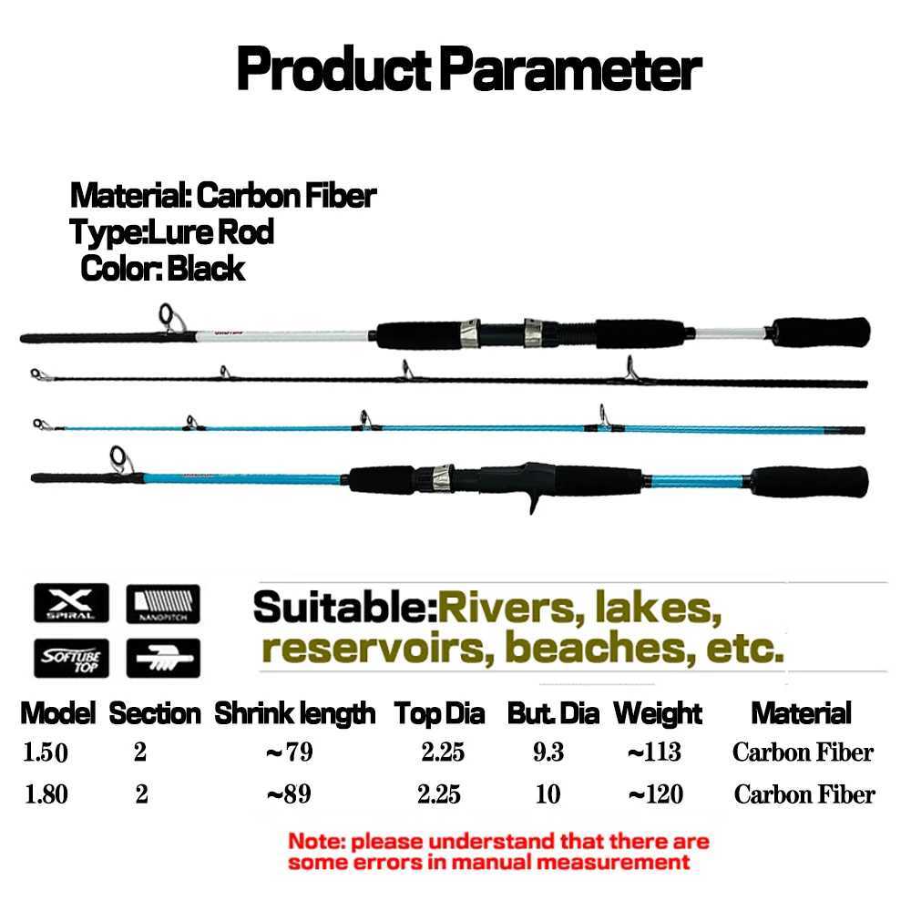 Båtfiskestavar som kastar spinning fiskespö 1,8 m 1,5 m ultralätt kolfiberstångsstol 2 -sektion med EVA -handtag Baitcasting Fishing Rodl231223