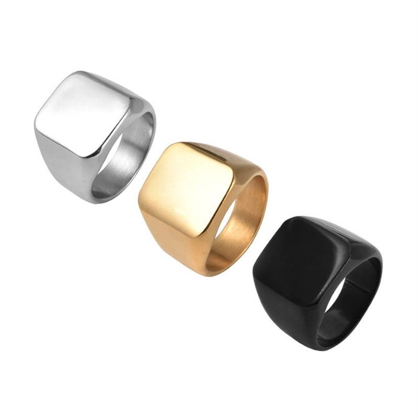 Stainless Steel Smooth titanium band rings square shape Size 7 8 9 10 11 12 Mens Ring Fashion Black Gold Silver Jewelry 3273