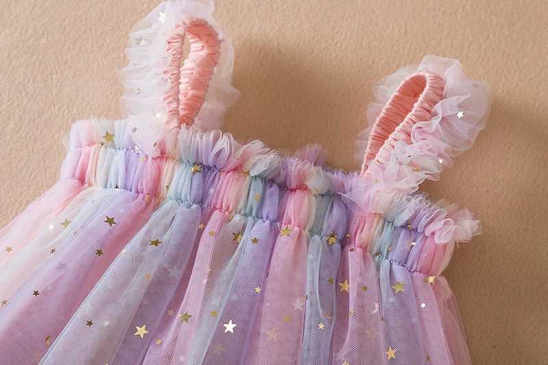 Girl's Dresses Summer Girls Evening Dress Rainbow Sleeveless Birthday Party Toddler Young Children Sequin Tutu Dresses Kids Clothes 1 To 5 YearL231222