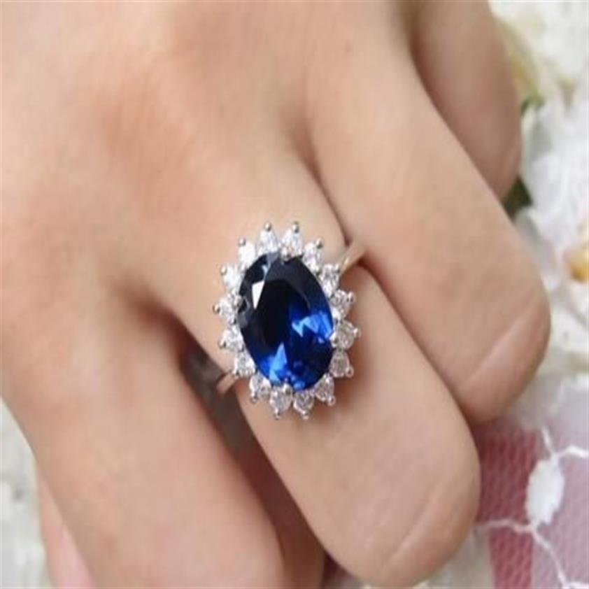 Lady's Blue Sapphire Gemstone 10ktホワイトゴールドフィルムチャームロイヤルウェディングプリンセスケイトダイアナリング