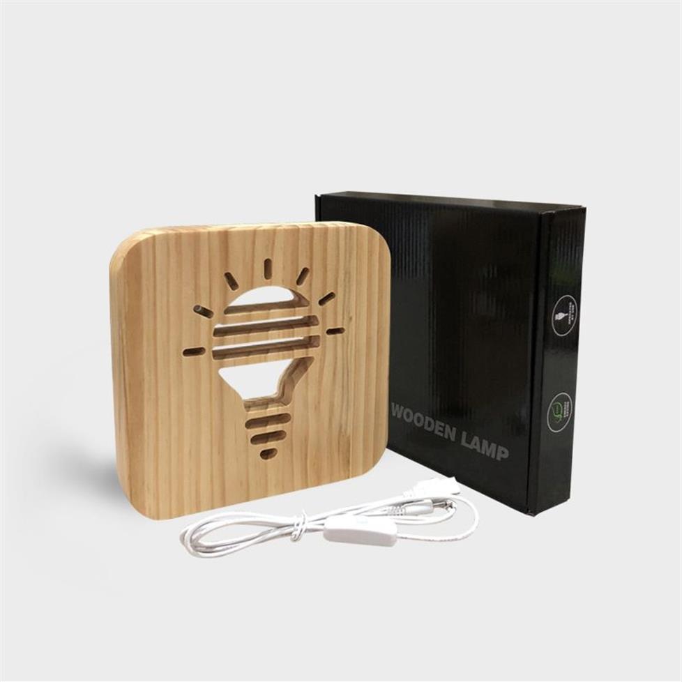 Muzieknootvorm 3D houten lamp uitgehold led -nachtlicht licht warm witte bureaulamp USB -voeding als vrienden cadeau315Q