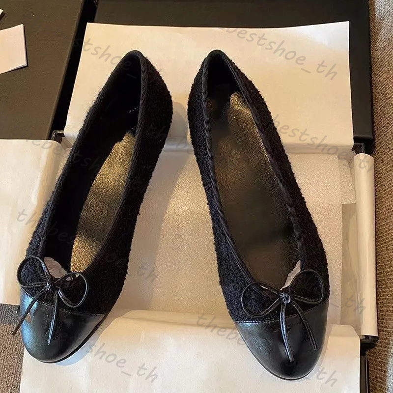 Designer klänningskor balettlägenheter Paris lägenheter grundläggande läder loafers tweed lapptäcke bågar runt balettlägenheter mångsidiga kvinnor loafers