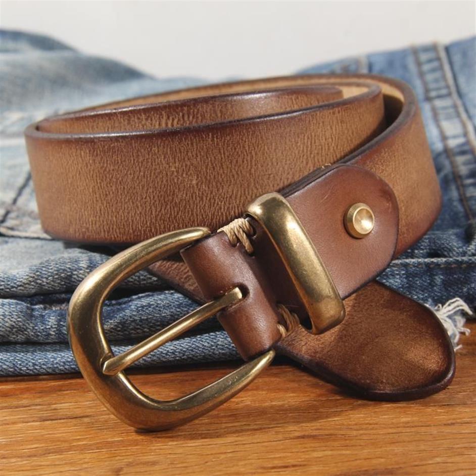 Riemen dames handgemaakte retro riem casual messing pin buckle echte lederen riem damesontwerper voor jeansbelts3079