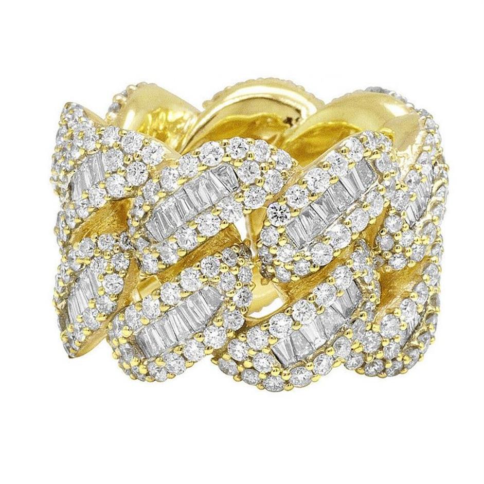 結婚指輪はキッキングの男性指の宝石宝石フル舗装された長方形キュービックジルコニア5A CZキューバリンクチェーンエンゲージメントリング220913270B