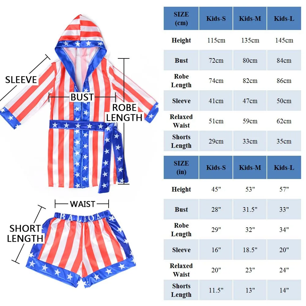 New Children Boxing Match Shawl Robe Suit Black Red Boxer Cosplay Costume Boxing Robe Pants Set For Kid