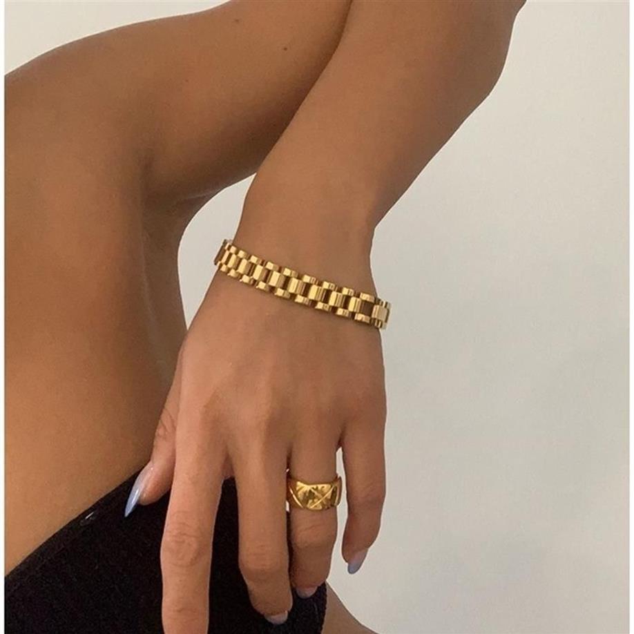 Met 18 K Gold Pave Watch Brap Statement Bracelet Dames roestvrijstalen sieraden Chic jurk Japan Zuid -Korea Fashion 220218187P