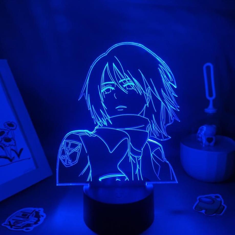 Nocne światła 3D lampa lawowa manga Mikasa Ackerman Atak na tytan anime Figures LED RGB Neon Bateria Bateria Decor Decor dla domu252d