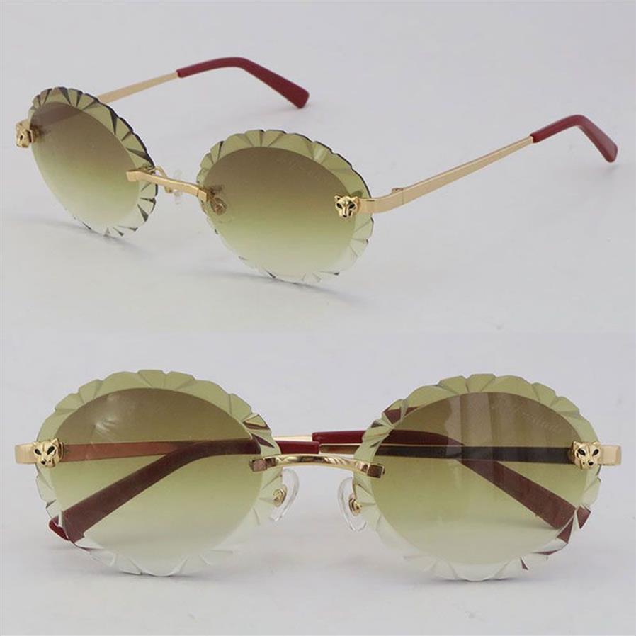 NIEUW MODELMANNEN Women Rimless Oversized Round Round Sunglasses Cheetah -serie Diamond Cut Lens buitenshuis Rijglazen Design Verwijderbaar F2791