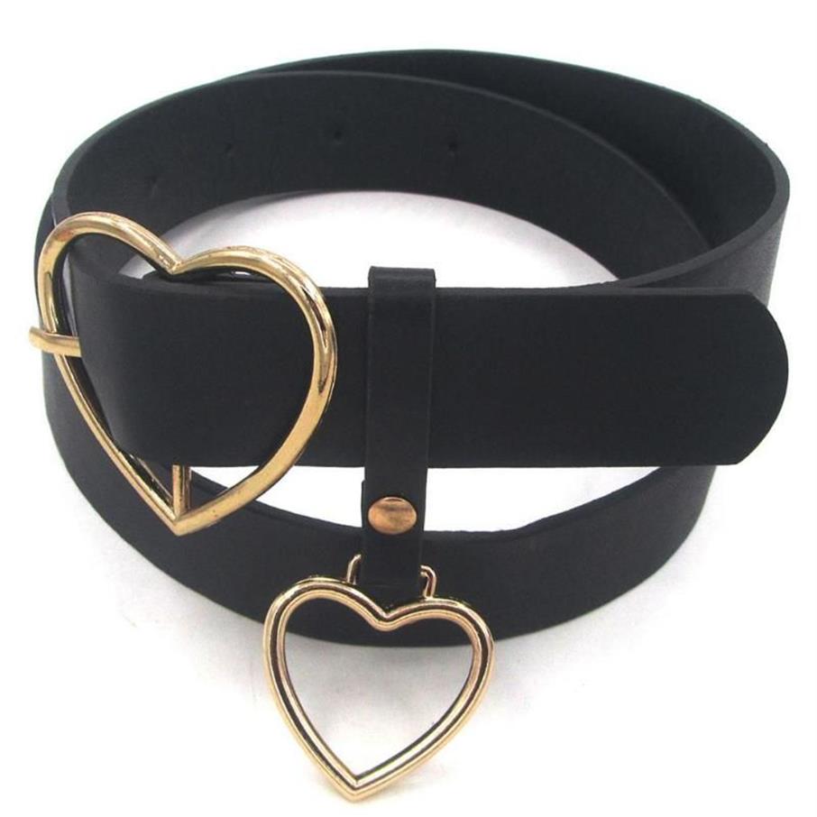 Black Belt Classic Heart Buckle Design New Fashion Women Faux Leather Heart Accessory Justerbart bälte Midjeband för Girls204J