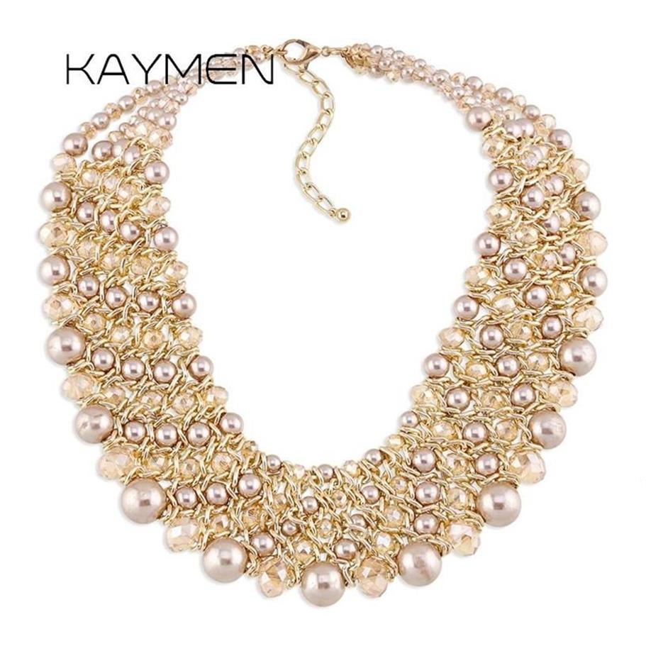 Kaymen Handgjorda Crystal Fashion Halsband Golden Plated Chains Beads Maxi Statement Necklace For Women Party Bijoux NK-01561 2202122387