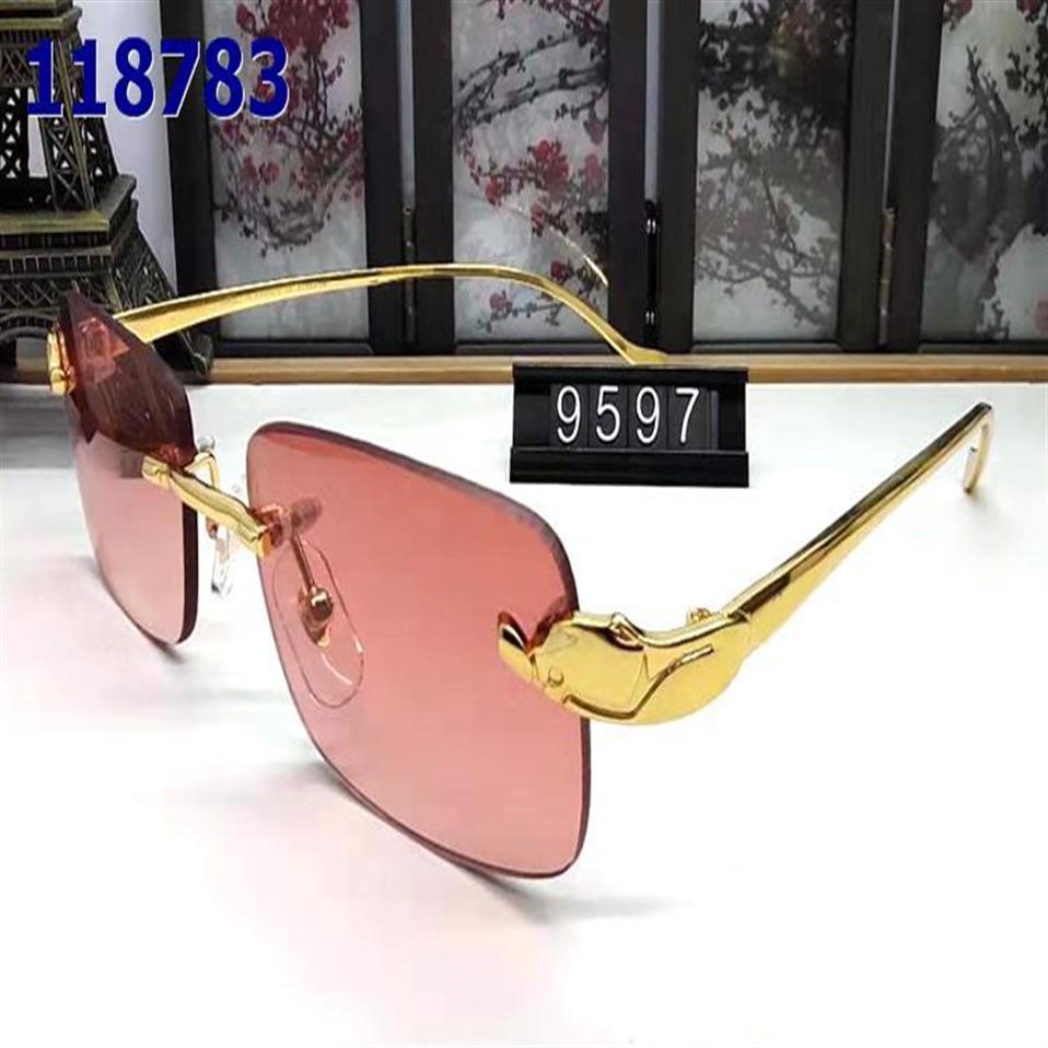 Nouvelles verres de corne de buffle Lunettes de soleil sans bordure pour hommes Fashion Fashion Sporst Gold Metal Leopard Frames Eyewear Red Lunetes Come With208h