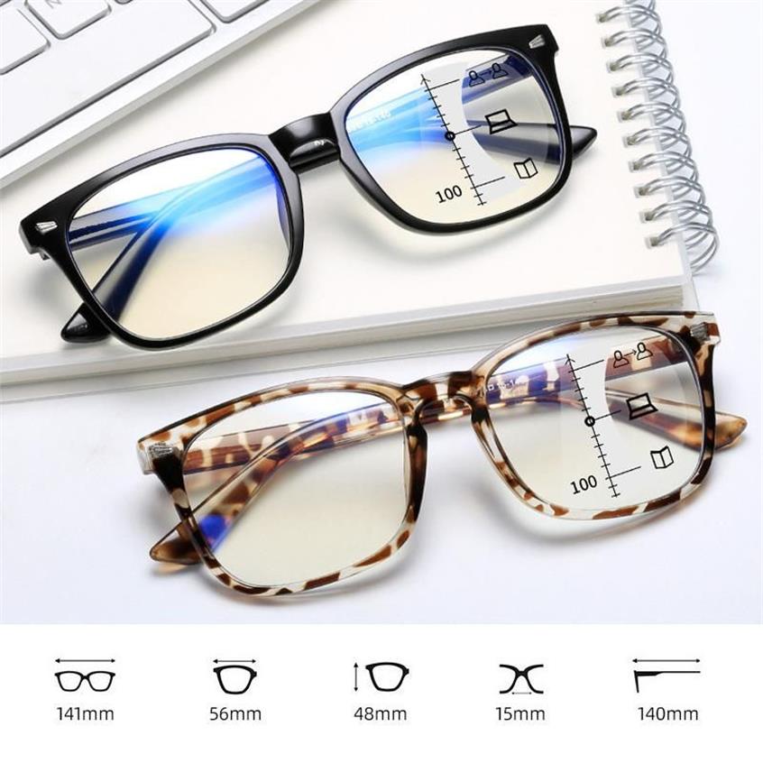 Lunettes de soleil Lunettes de lecture carrée hommes multifocal Progressive Diopters Anti-Glare Computer Business Office Women Eightses UV400SU241U