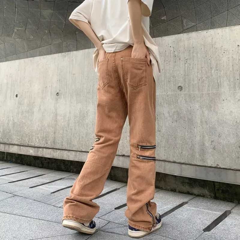 Jeans masculin 2023 Y2K Fashion Vintage brun Brown Baggy Fared Jeans Pantal