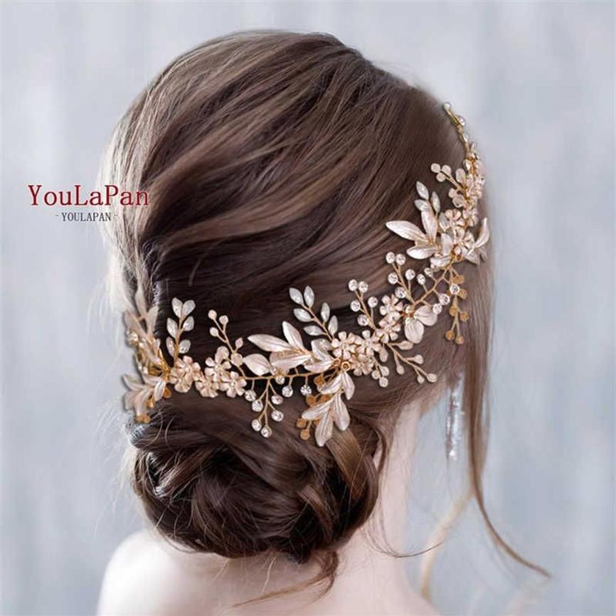 Youlapan hp278 acessórios para cabelos de casamento peças de cabelo de ouro rosa Pasta de cabeça Mulheres tiara Capacete de casamento Flor Bridalwarwares x0625265y