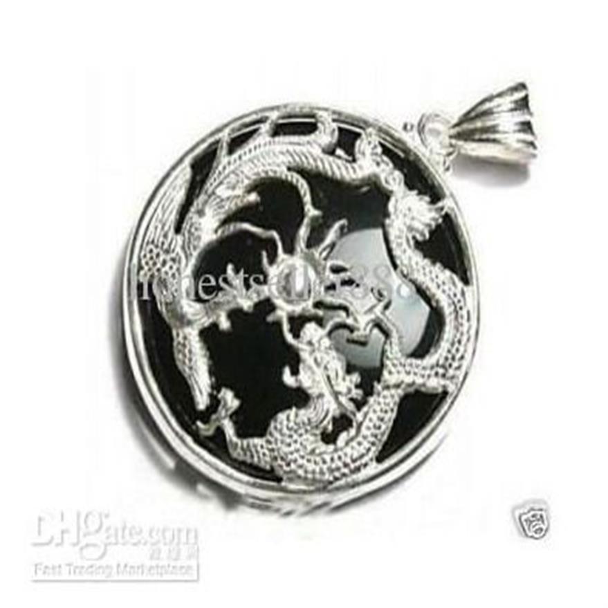 Entièrement bon marché exquis Black Jade Silver Dragon Pendant chaîne 294m