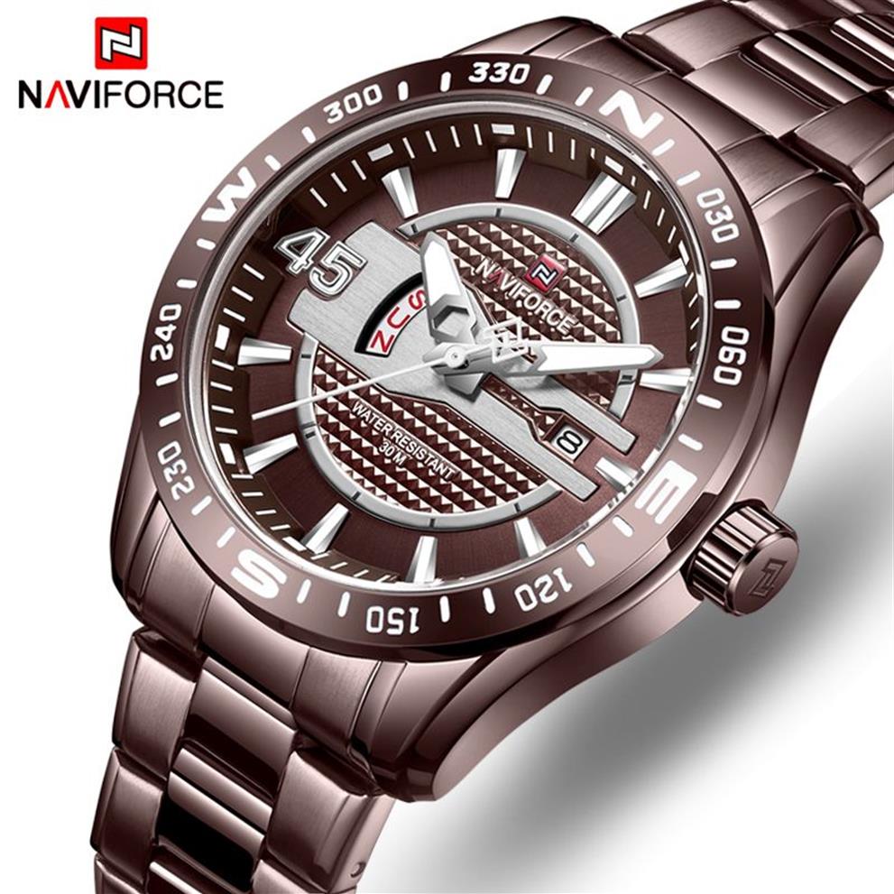 Naviforce Luxury Brand Watches Mens Sport Watch Full Steel Quartz Clock Men Date Waterproof Business Watch Man Relogio Masculino237n