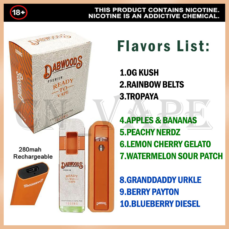 Dabwoods 1,0 ml Disponível VAPE Recarregável e Cigarros 280mAh Bateria vazia 510 Vaporizador Caixa de cartucho Pacote de embalagem