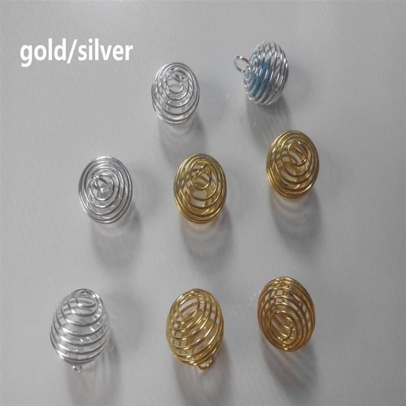 Hela 500st pläterade silverguldlykta vårspiralpärlburar Pendants för tjej DIY -halsbandsmycken som tillverkar accessoarer276g