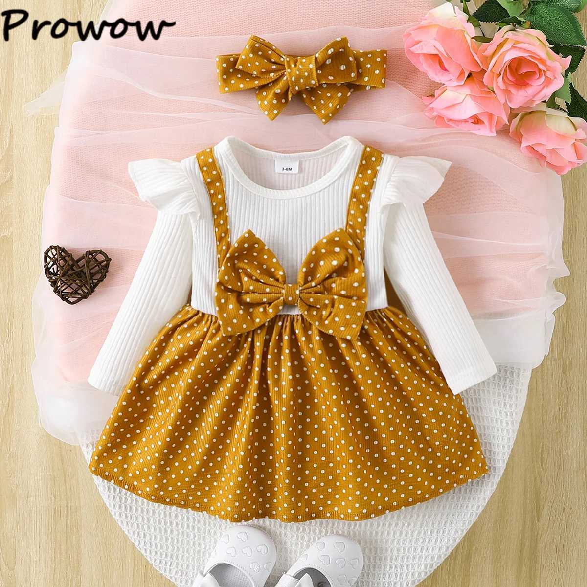 Mädchenkleider Prowow 3-24M Herbst Winter Kinder Babykleider für Mädchen Faux-zwei Bowknot rosa Blumenpartykleid+Stirnband Newbron Baby Girl Pottel231222