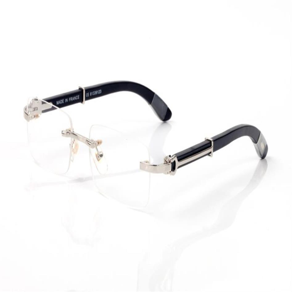 Mode trämårdvaruglasögon Rimless Frames Män Kvinnor Läser Glasögon Ramar glasögon Black Buffalo Horn Glasses Lunettes Fem2464