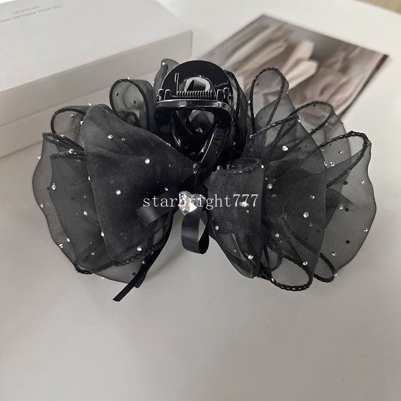 Elegant Black Starry Cloud Bubble Rhingestone Hair Clip avec double face à nœud papillon Ponytail Coiffe Claw Femme Accessoires Accessoires