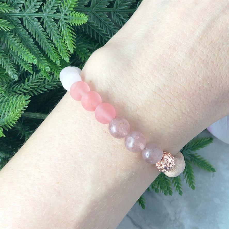 Mg1096 roze roze kristal kralen armband natuurlijke rozenhout boho kralen armband genezende kristallen mala armband voor vrouwen273W