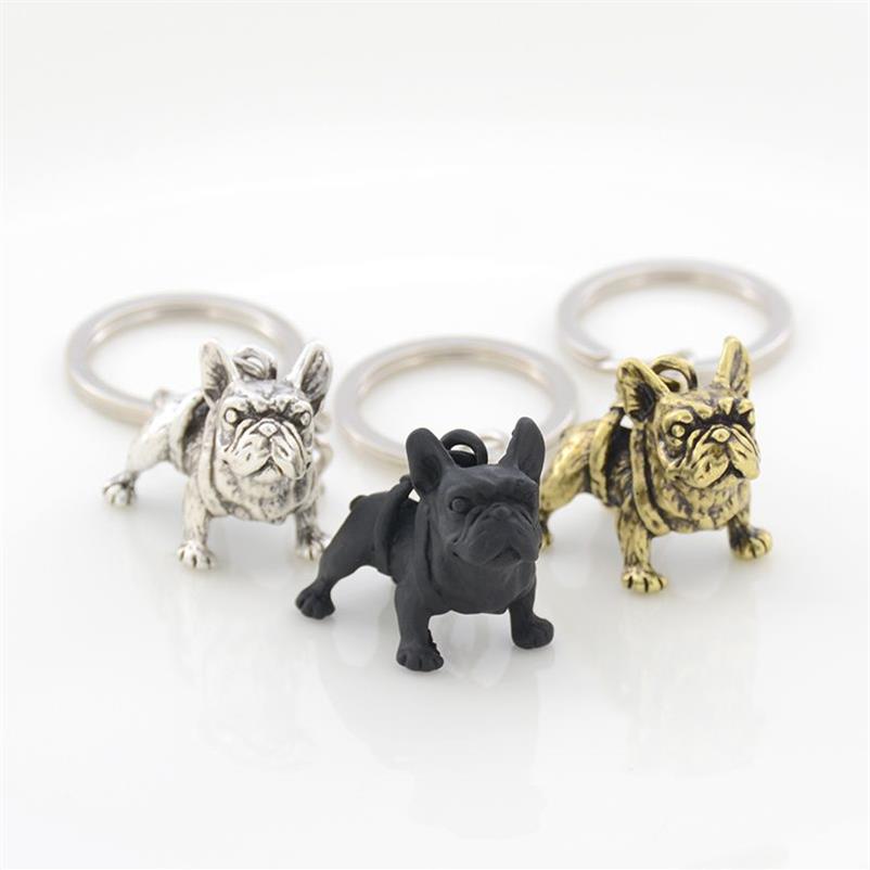 Metall schwarze französische Bulldoggenschlüsselkette süße Hund Tier Schlüsselanhänger Keyrings Frauen Bag Charme Haustier Juwely Geschenk Ganzes Schüttgut Los 3146