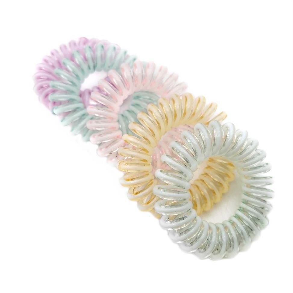 Whole Mix Color Elastic TPU Rubber Spiral Coil Telephone Cord Wire Hair Ties Scrunchies Ring Band227p